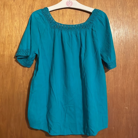 •SONOMA•TURQUOISE SQUARE CROCHET LIGHTWEIGHT FLOWY BODICE BLOUSE SIZE MEDIUM - Picture 8 of 8